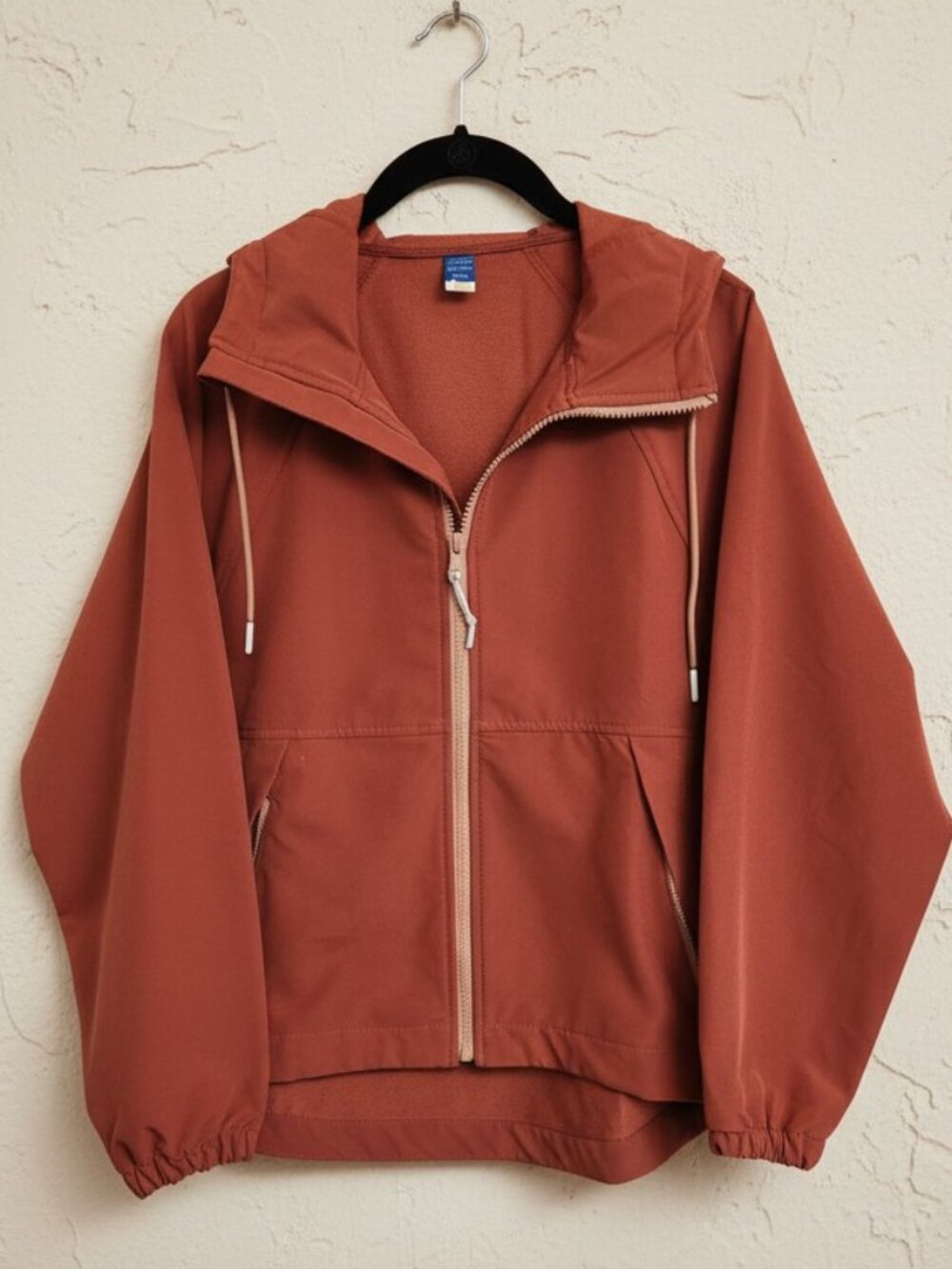 Old Navy Rain Shell Jacket XS Petite Rust Burnt Orange Hooded Windbreaker